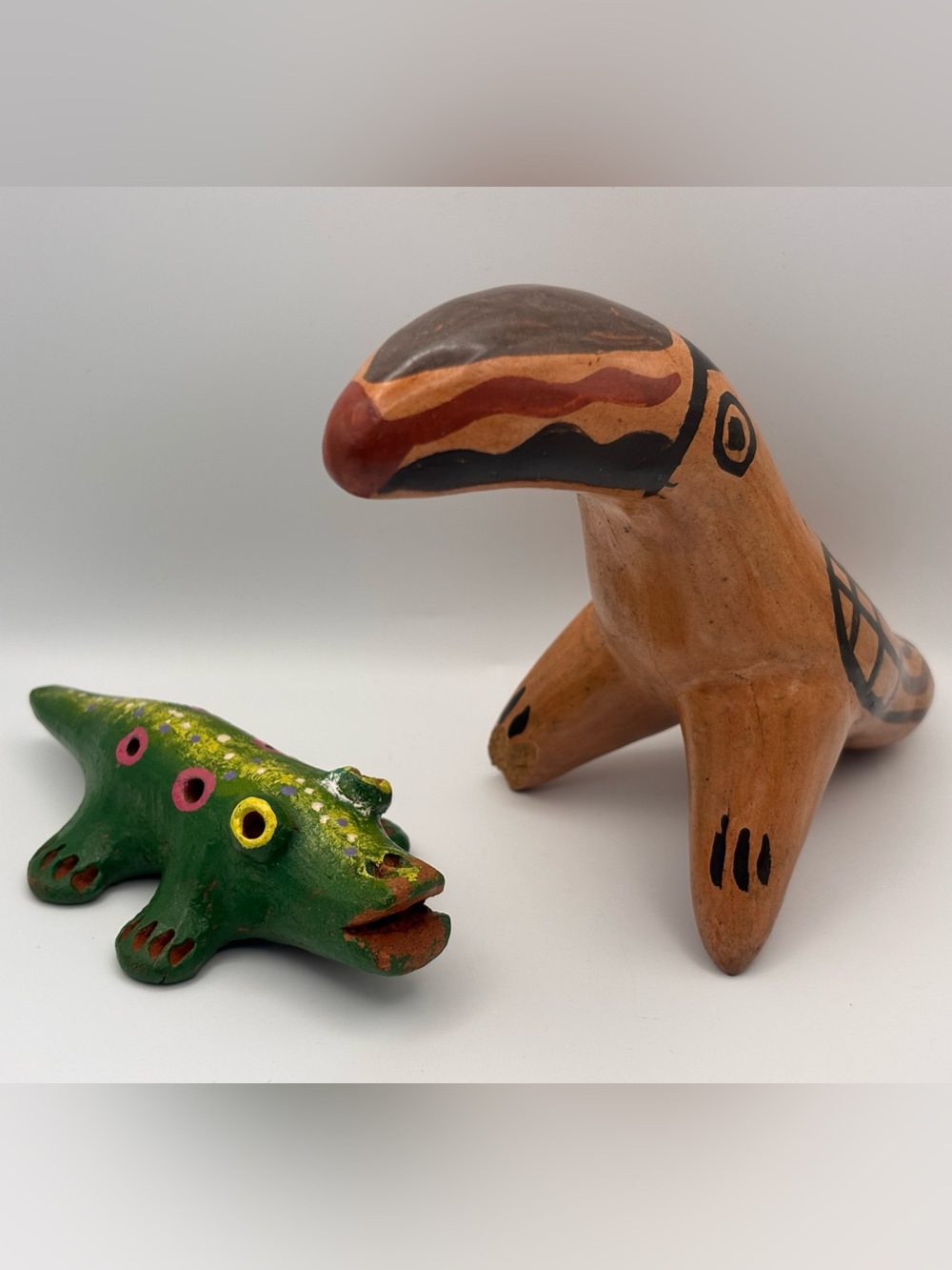 Set of 2 Handmade Clay Folk Art Whistles / Ocarinas, Costa Rica, Animal Shaped